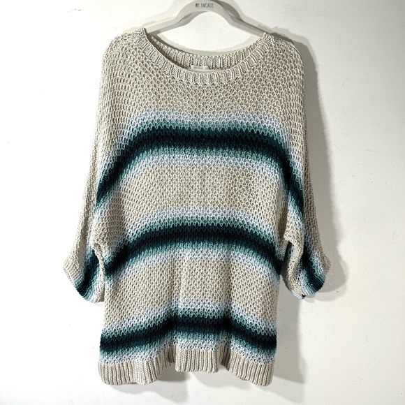 J. Jill Open Knit Striped linen Blend Sweater - Picture 2 of 10